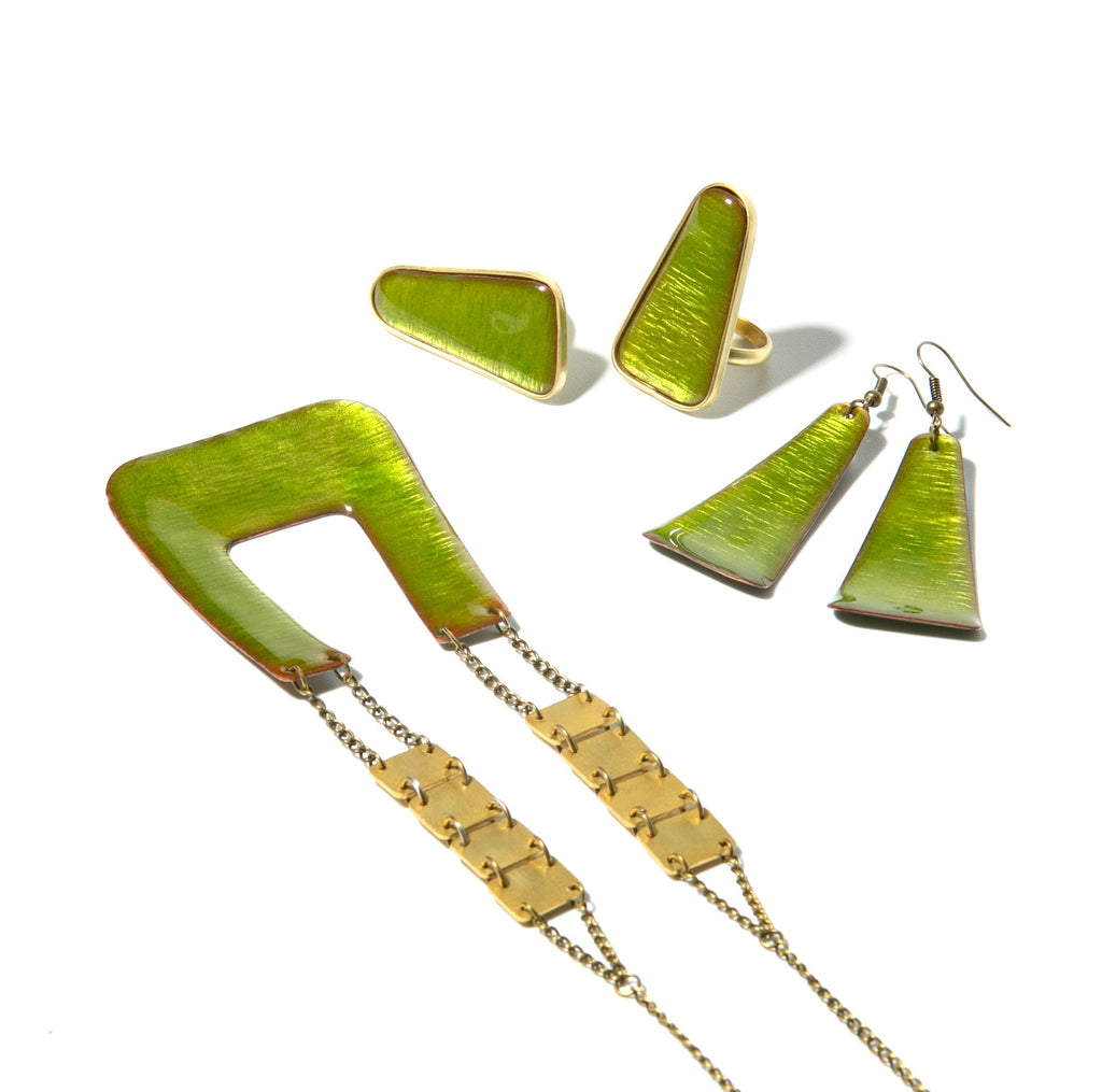 Zagara - peridot zöld színű egyedi tűzzománc gyűrű