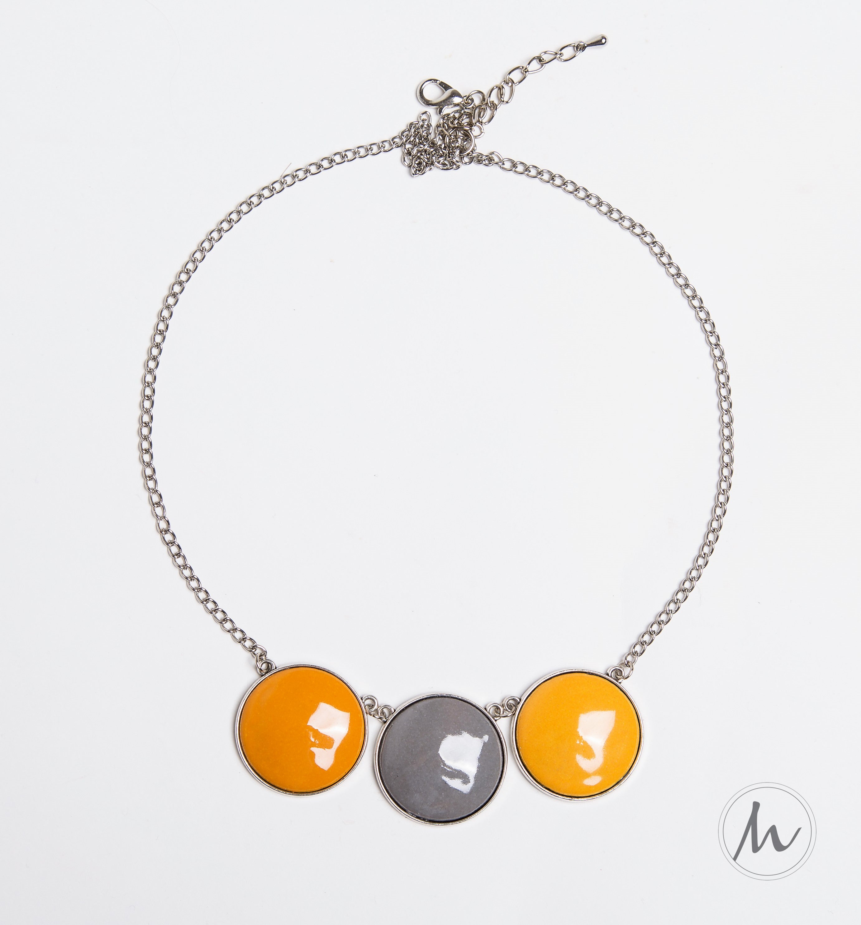 Sunny Clouds tűzzománc nyaklánc szürke-okkersárga színekben