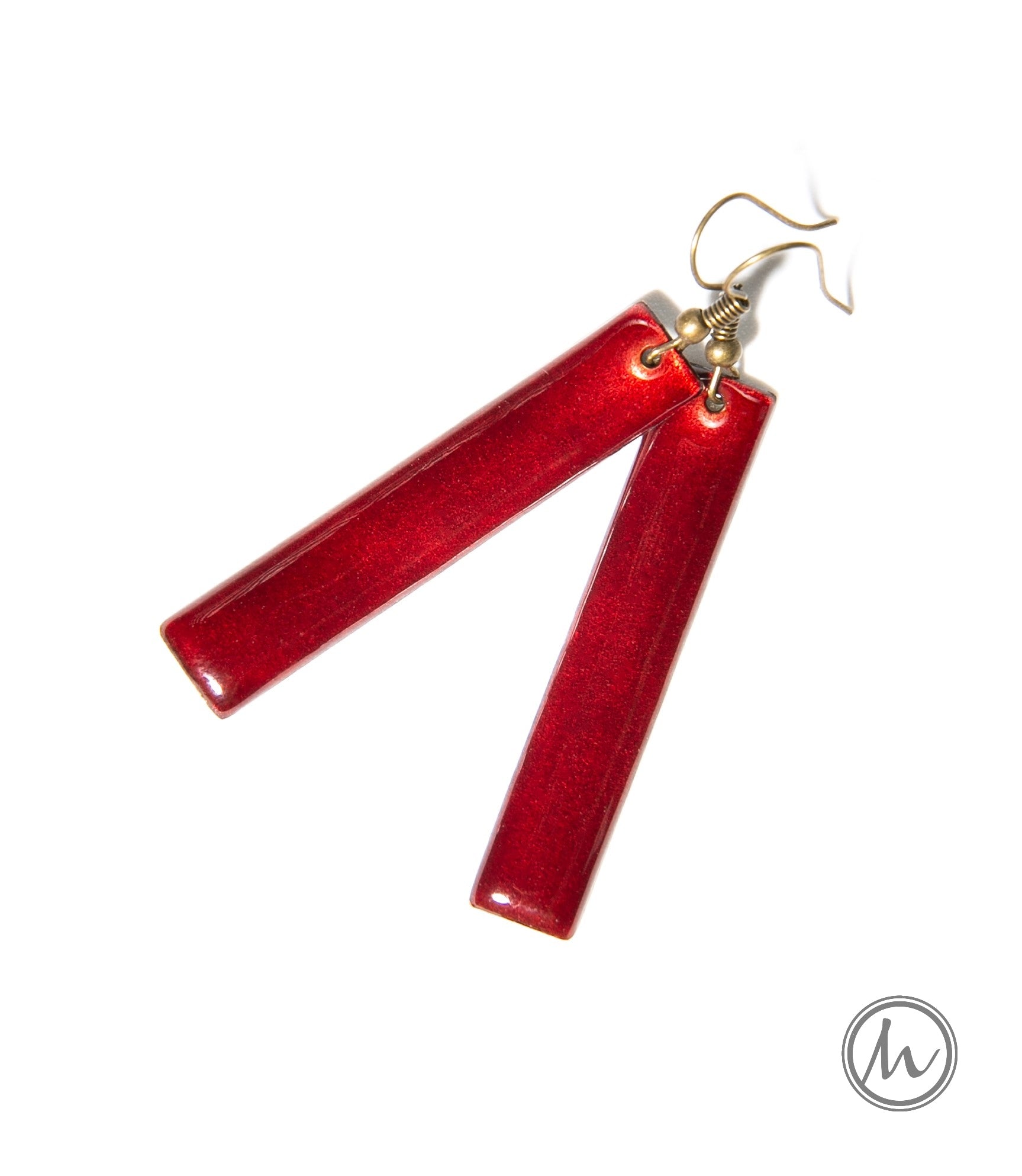 Almendra - hosszúkás tűzzománc fülbevaló rubinvörös