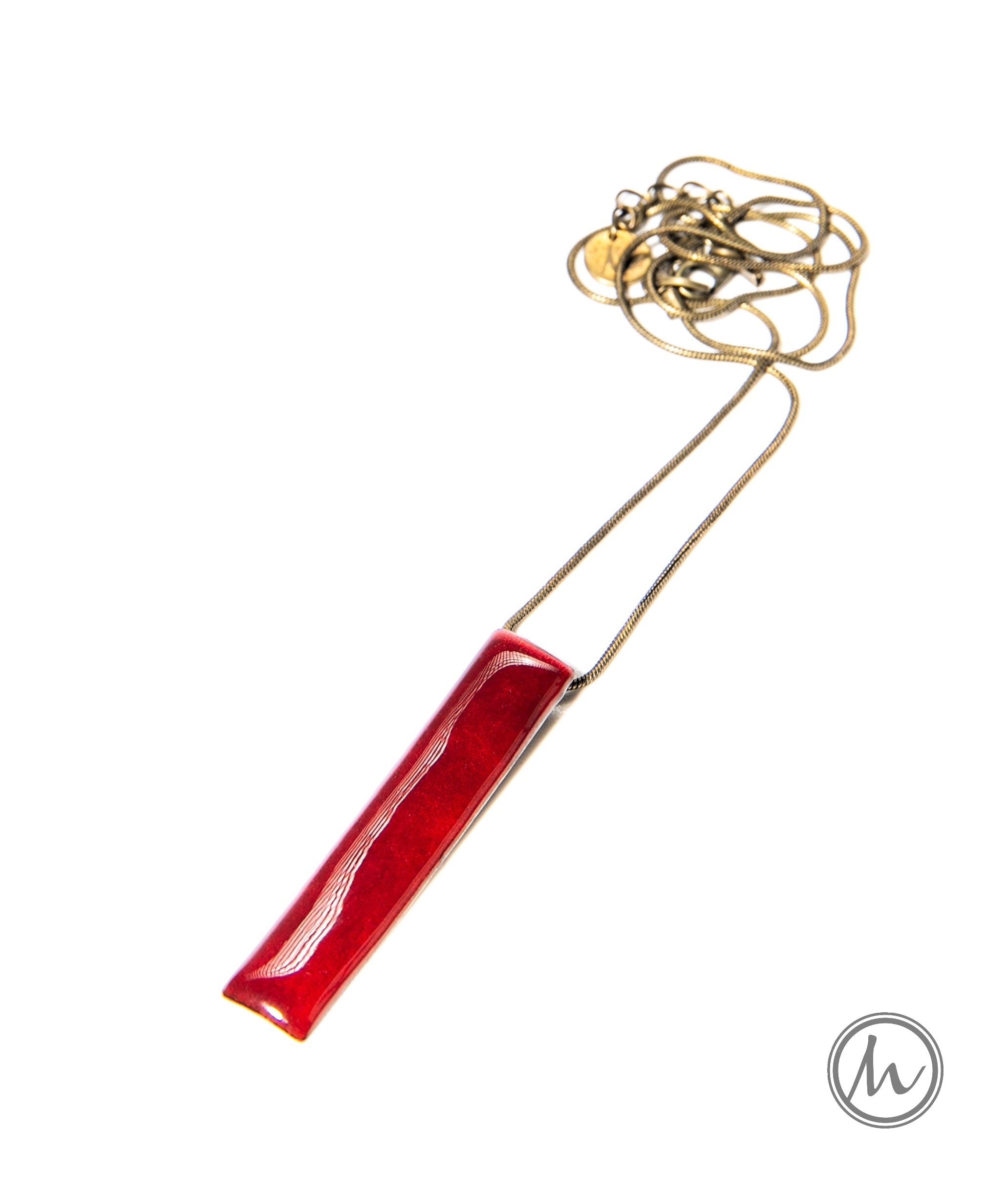 Almendra - hosszúkás tűzzománc nyaklánc rubinvörös