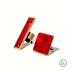 Almendra - szögletes tűzzománc gyűrű rubinvörös