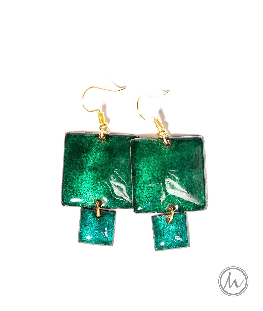 Chefchaouen - szögletes tűzzománc fülbevaló