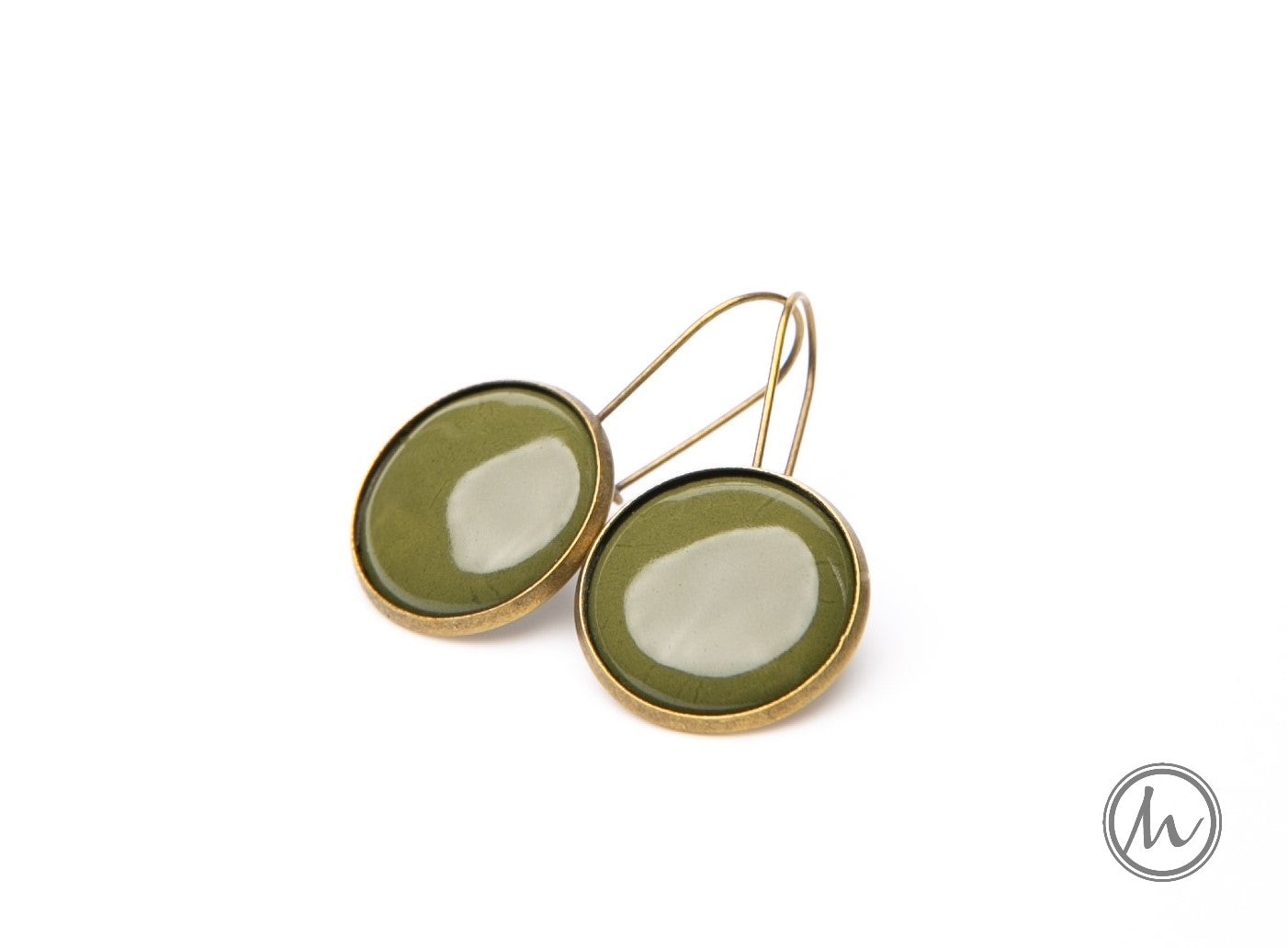 Kapcsos tűzzománc fülbevaló - zöld árnyalatok