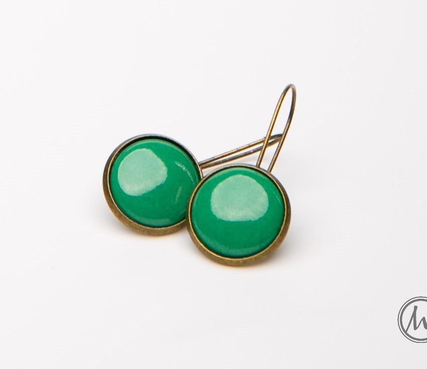 Kapcsos tűzzománc fülbevaló - zöld árnyalatok
