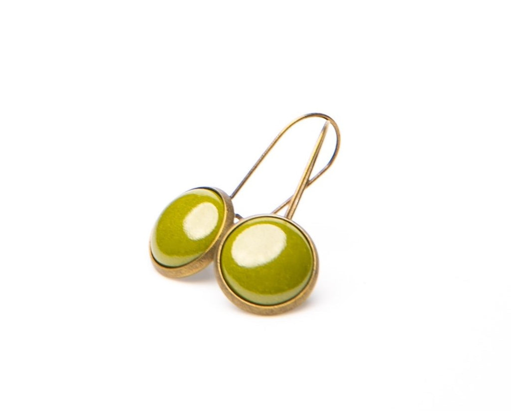 Kapcsos tűzzománc fülbevaló - olíva zöld