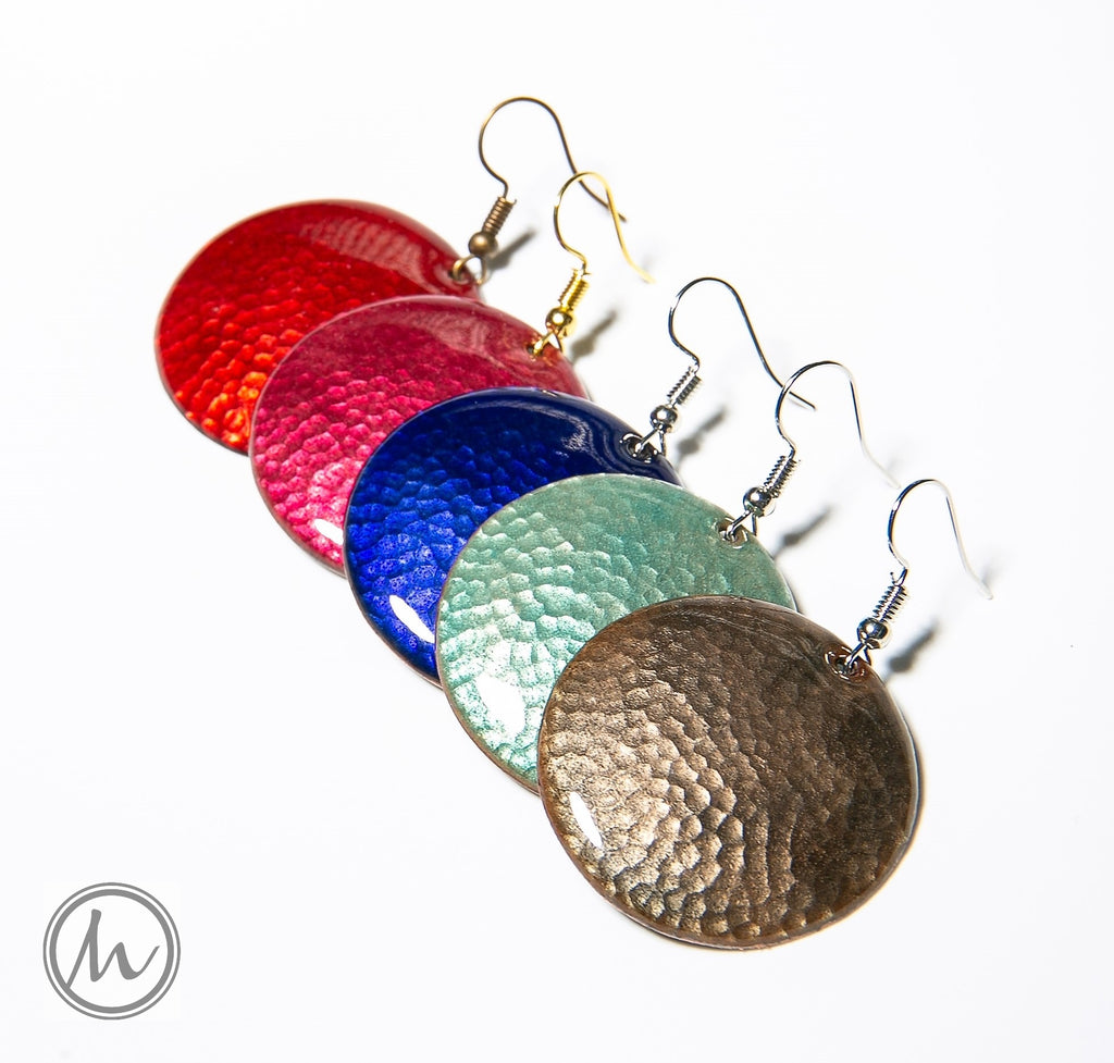 Martelado - kalapált kerek tűzzománc fülbevaló