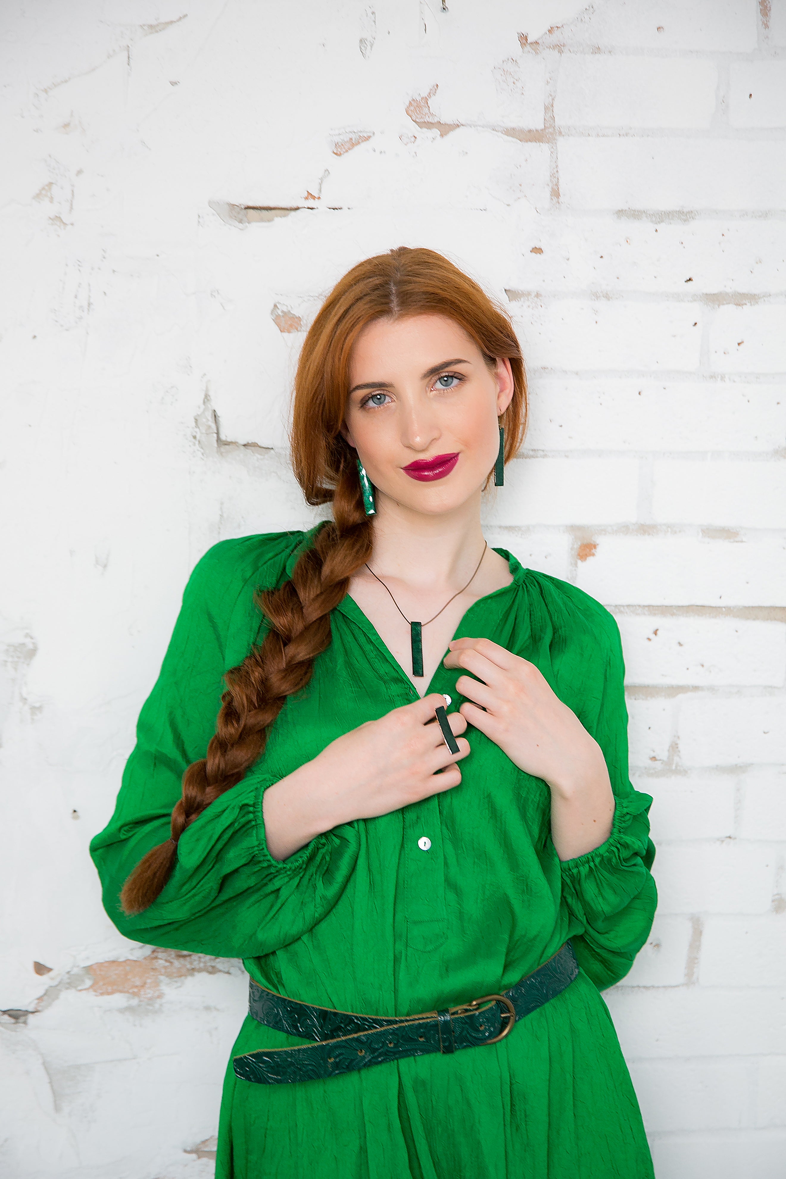 Verde - kalapált hosszúkás tűzzománc fülbevaló